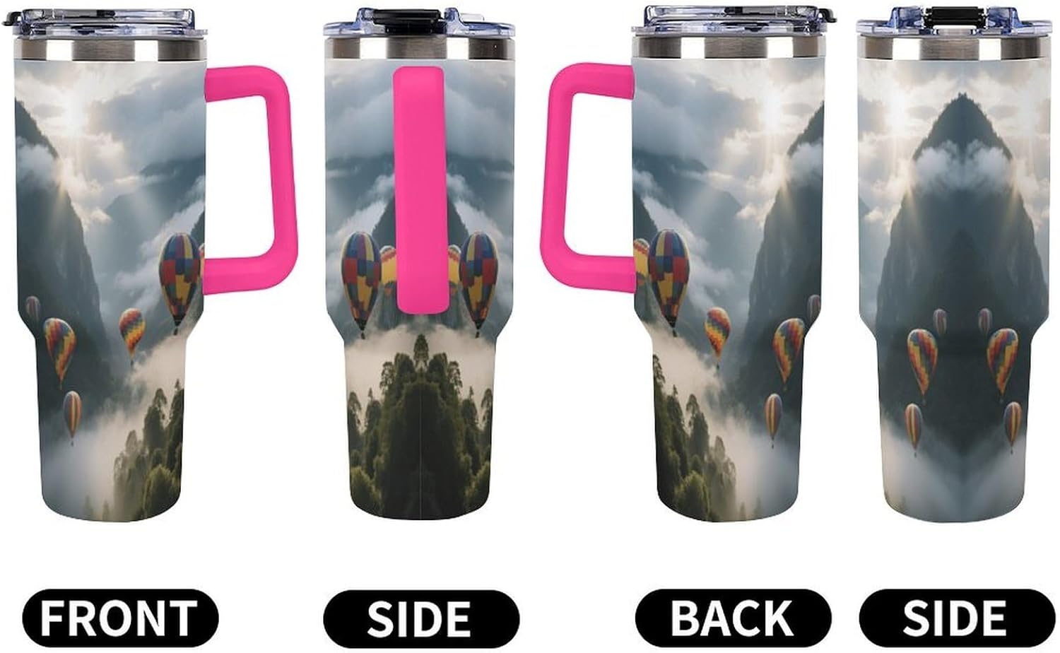 Travel Coffee Mug 40OZ Thermo Cups Thermos Cup Drink Cups Hot Air Balloon Valley Thermos with Cup with Handle Lid And Straw Suitable for Gifts Parties Offices Traveling