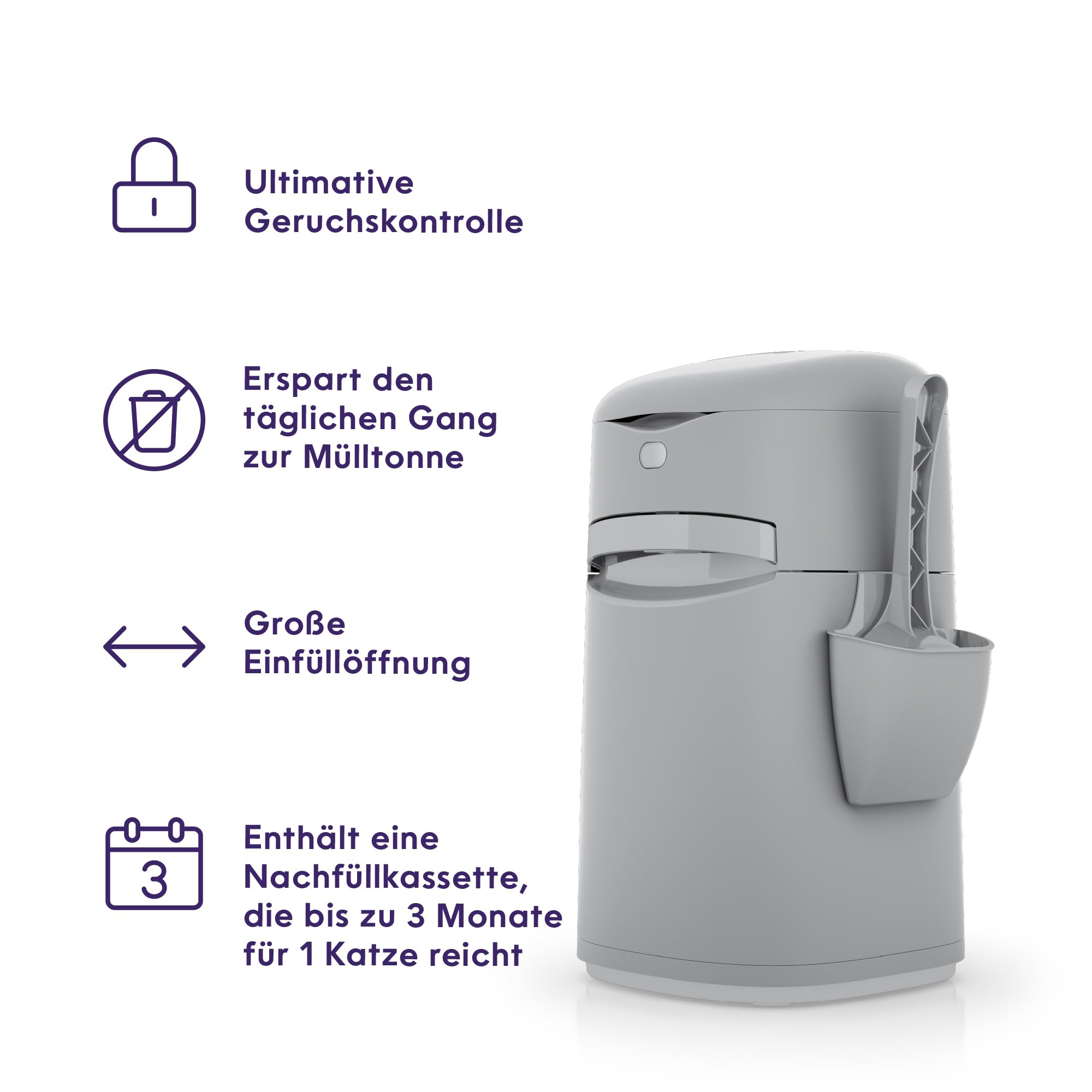 Litter Genie Easy Roll, verbesserte Version vom LitterLocker Katzenstreu-Eimer, jetzt mit bequem abreißbaren Beuteln, größere Einfüllöffnung, neues modernes Design