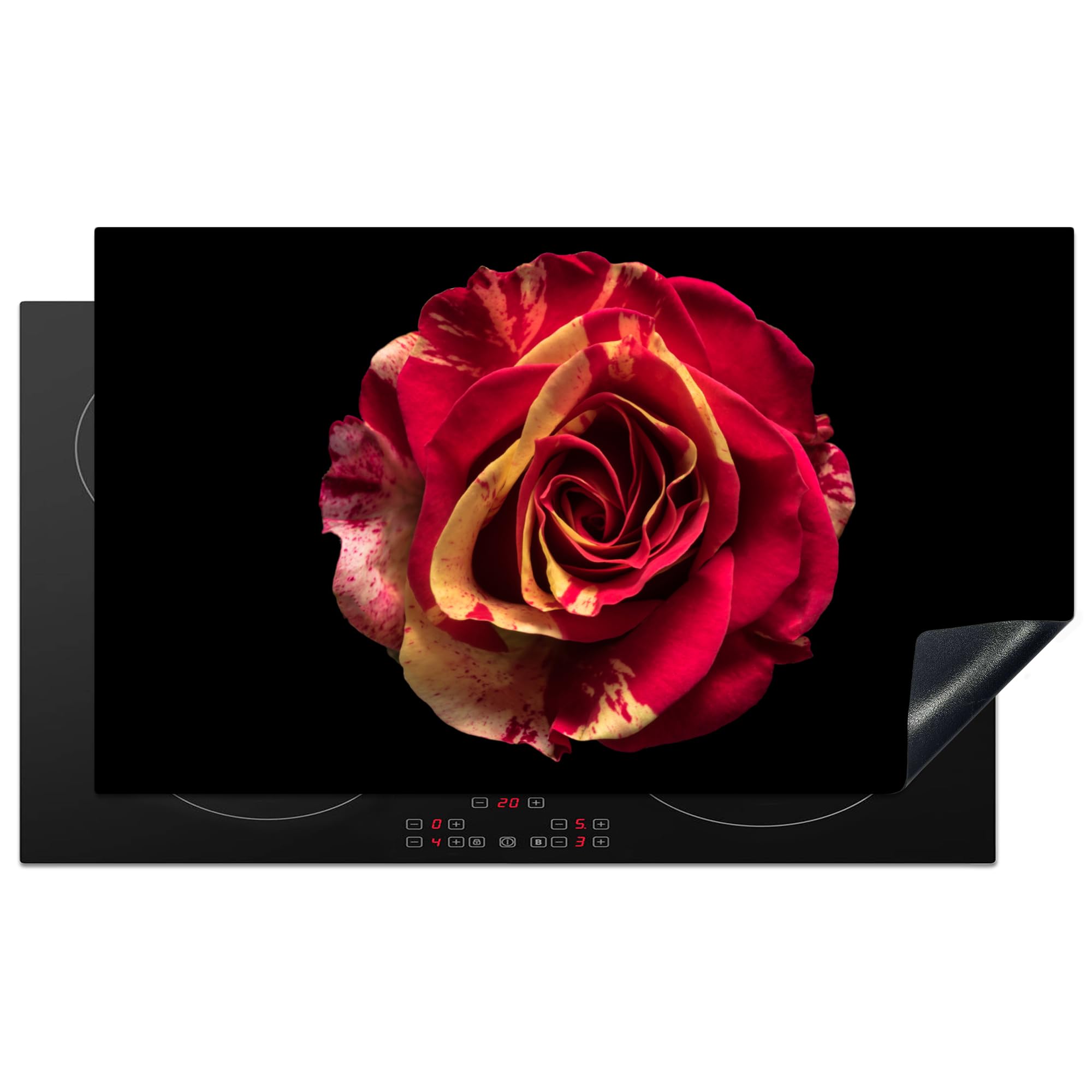 KitchenYeah© Induction Hob Protector Mat 20.8"x36" / 91.6x52.7 cm Cooker Top Protectors Cover Ceramic Covers Electric Hobs Vinyl Flower - Rose - Red - Black