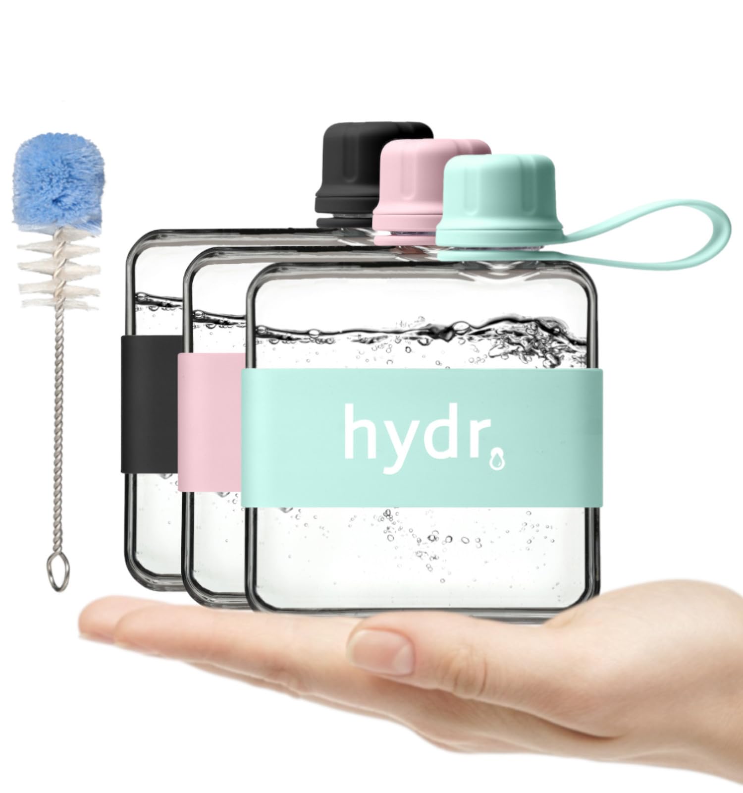 hydrโข v2 Flat Water Bottle For Handbag & Flexible Cleaning Brush | 320ml Tritan BPA Free Slim Travel Water Bottle, small water bottle for handbag