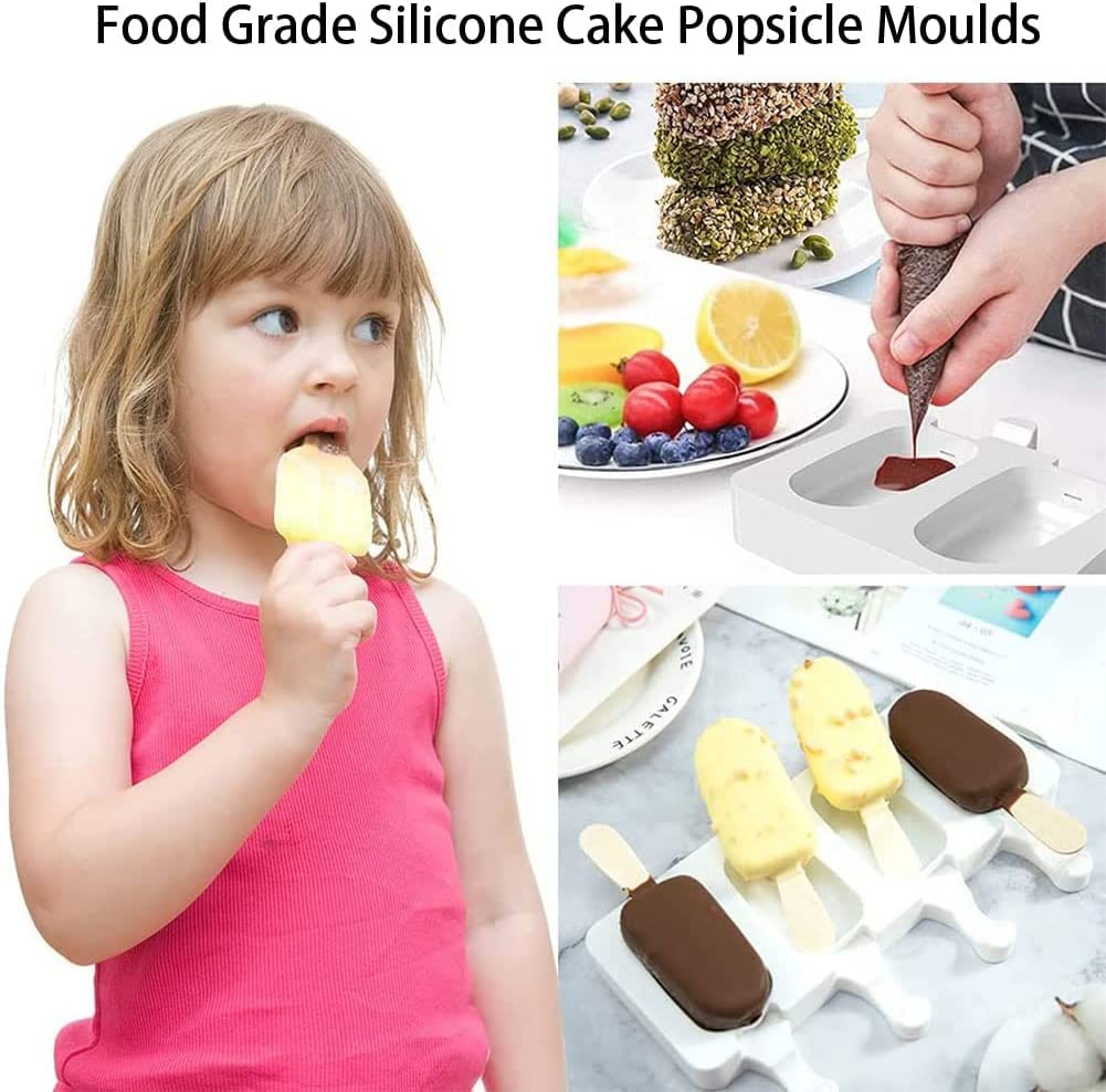 Moldes de Helados de Silicona, Ventdest 8 Cavity Juego de Moldes para Polos, sin BPA, Moldes Paletas para Niños Adultos, Postre, Chocolate, Bricolaje, con 200 unids Palos de Madera (Grande)
