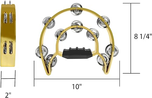 Miniatura 2 de Paquete de 2 panderetas de doble fila de 10 pulgadas con jingles de metal, Panderos para adultos, Panderos de Danza Cristianos, tambor de percusión
