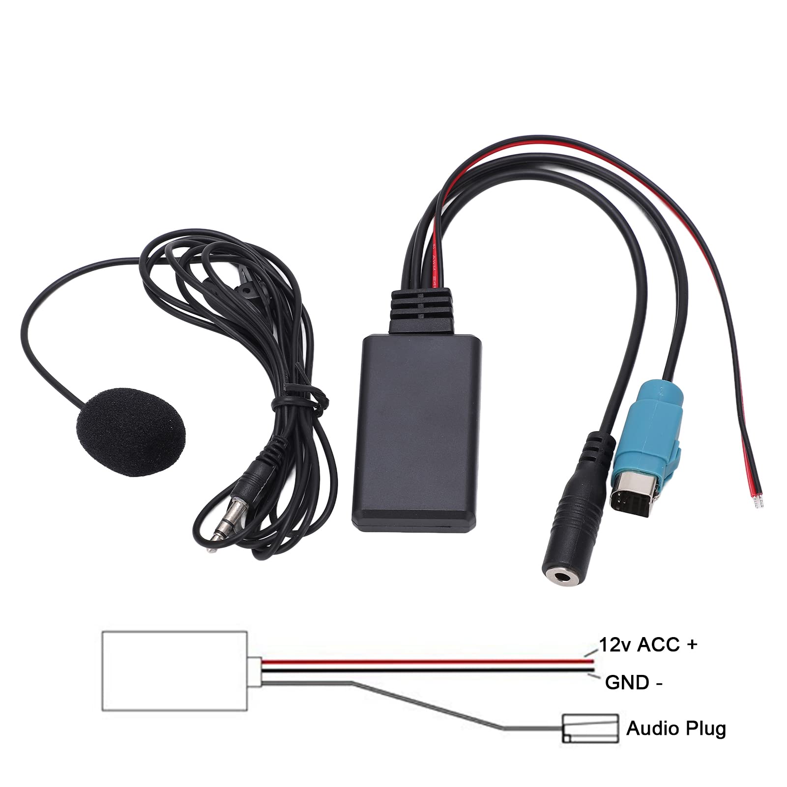 EBTOOLS Cavo Bluetooth Stereo Aux-In per Auto, Sostituzione per Alpine KCE-237B e Lettori CD dal 2009, Bluetooth 5.0, MP3, WMA, WAV, FLAC, DSD, Microfono Rimovibile, ABS, Nero Popolare
