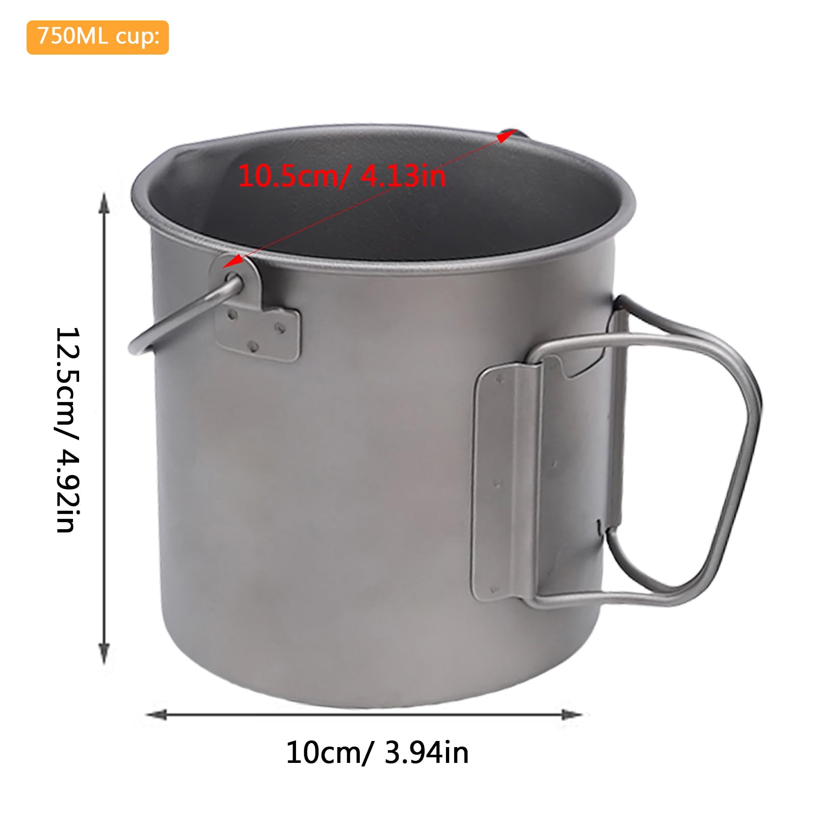 Juego de 2 Tazas de Titanio- Taza Ligera de Titanio para Acampar Al Aire Libre con Asa Plegable, Capacidad de 450ML y 750ML para Aventuras Al Aire Libre Senderismo y Viajes