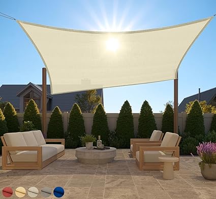 GORILLA GRIP Heavy Duty Sun Shade, UV Protection Fade Tear and Rust Resistant Rectangle Sunshade Canopy, Curved Edges Blocks Sunlight, Breathable Sail, Outdoor Patio, Lawn Garden, 8x10 FT Butter Cream