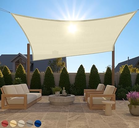 GORILLA GRIP Heavy Duty Sun Shade, UV Protection Fade Tear and Rust Resistant Rectangle Sunshade Canopy, Curved Edges Blocks Sunlight, Breathable Sail, Outdoor Patio, Lawn Garden, 8x10 FT Butter Cream