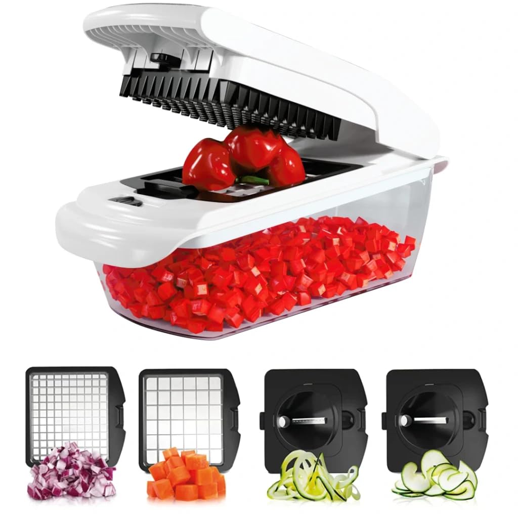 Timber Kitchen Vegetable Chopper - Spiralizer Vegetable Slicer - Onion Chopper with Container - Pro Food Chopper Slicer Dicer Cutter - 4 Blades