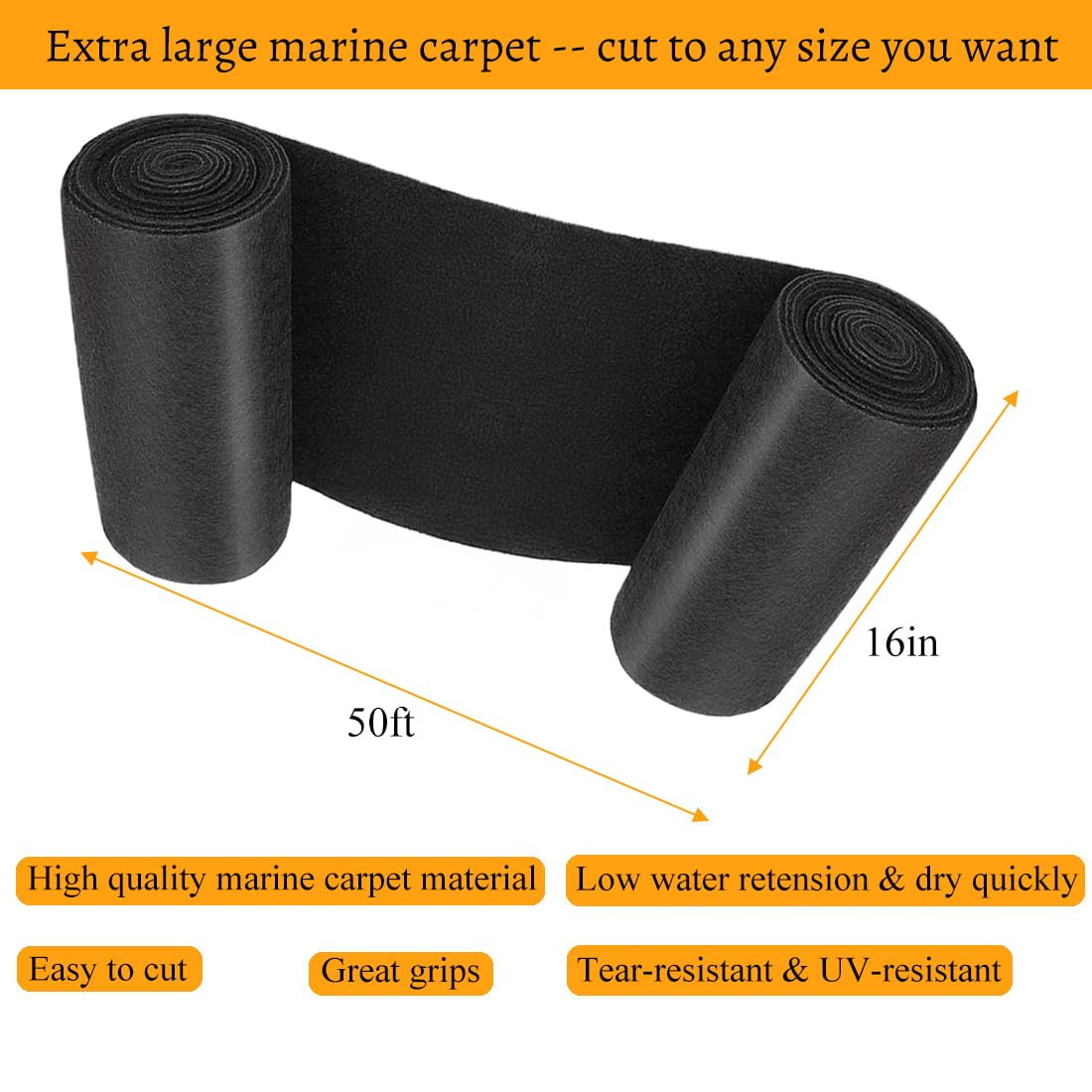 Vinyl Etchings 50ft X 16in Marine Boat Trailer Bunk Carpet - Bunk Padding Carpet for Boat Trailers Jet Ski - Bunk Board Boat Trailer Carpet for Runners