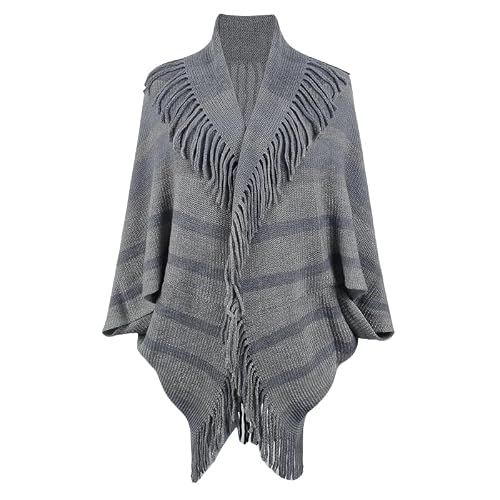 KIJSKKOPO Cardigan Femme Chic Et Elegant,Ponchos Tricotés pour Femmes, Pompons Tricotés Rayés Rouge Foncé Rétro Batman Manches Courtes Cardigan Court Ouvert Devant Châles Hiver Chaud Robe De S