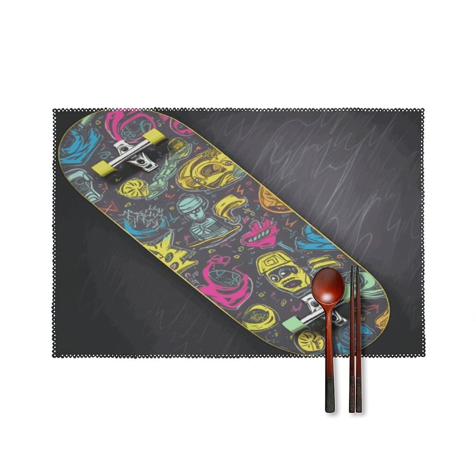 Fekiloot Style Graffiti Skateboard Placemats Set Of 6,Table Mat