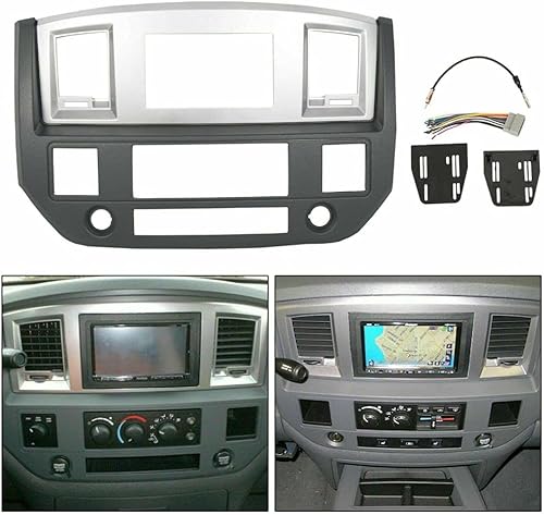 Kit de bisel de instalación doble DIN gris pizarra plateada para Dodge para Ram 1500 2006-2008 para Ram 25003500 2006-2009 Centro de plástico ABS