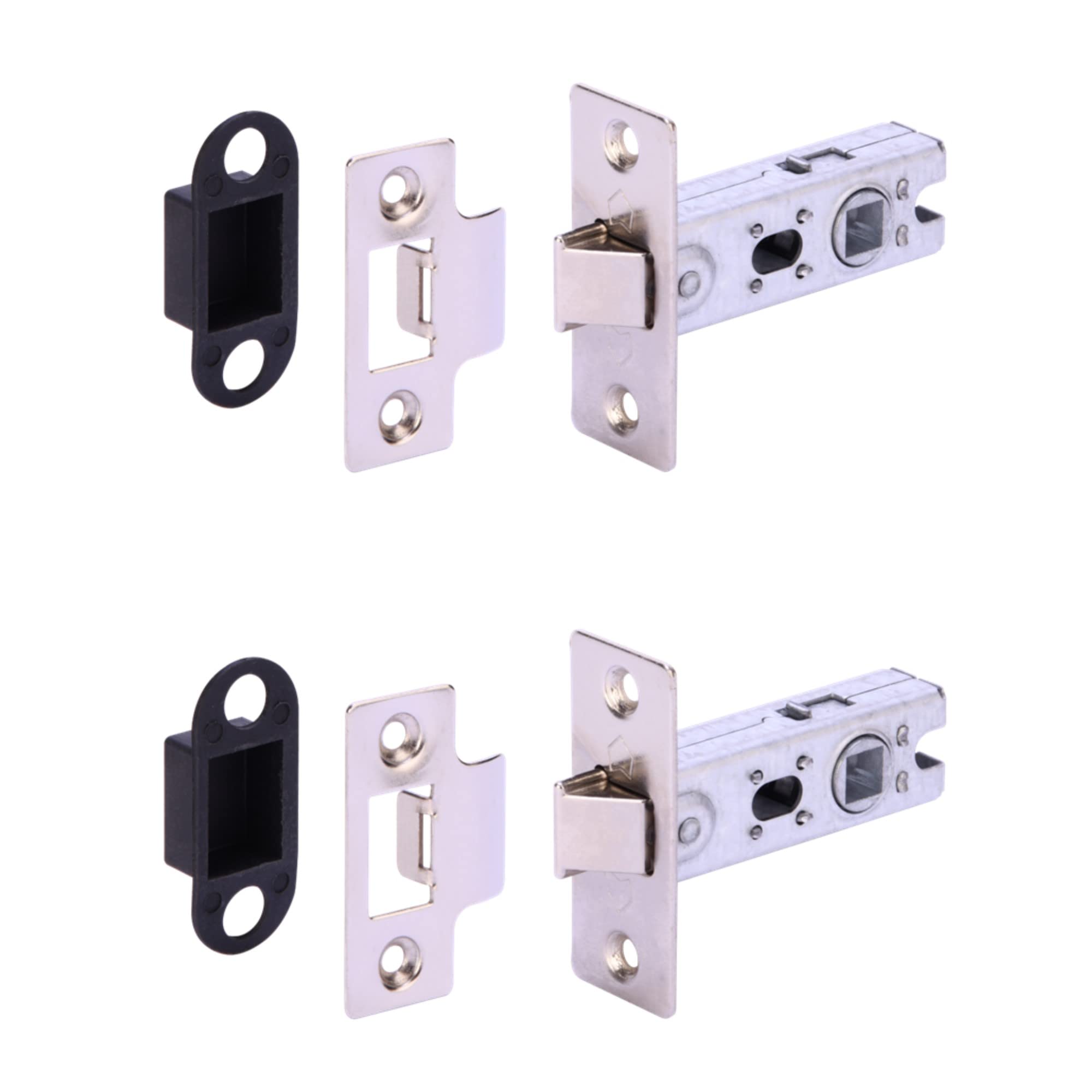 Hunta Nickel Handlezone® 2 Pack 65Mm (2 1/2 Inch) Silver Tubular Mortice Latch, Catch For Internal Timber Doors - 45Mm Backset