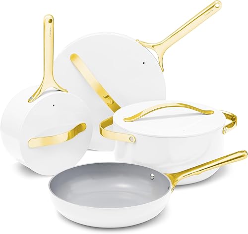 Caraway Juego de utensilios de cocina de cerámica antiadherente (12 piezas) ollas, sartenes, tapas y almacenamiento de cocina, no tóxico, apto para