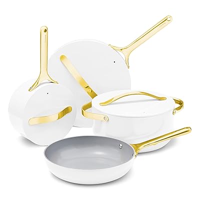 Caraway Nonstick Ceramic Cookware Set (12 Piece) Pots, Pans, Lids and Kitchen Storage - Non Toxic - Oven Safe & Compatible with All Stovetops - White