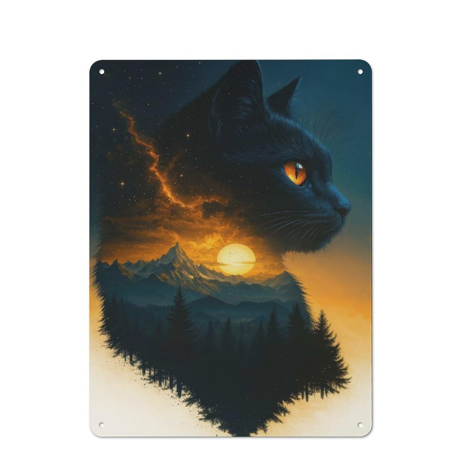 Junmoney Black Cat Landscape Silhouette Retro Metal Sign 40X30cm Featuring For Bar Or Restaurant, For Bar Decor Enthusiasts