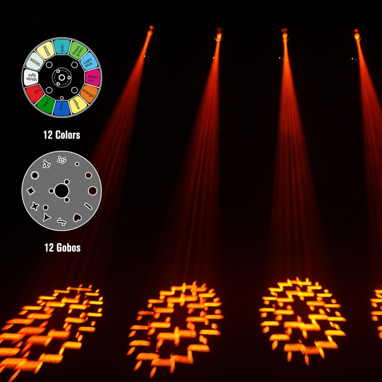 BETOPPER 150W Teste Mobile Luci Discoteca LED RGBW Beam 12 GOBO 12 Colori 1 Prisma DMX Controllo Sonoro Luci Sceniche per DJ, Festa, Bar, Matrimonio, Illuminazione da Palco, 1 Pezzo