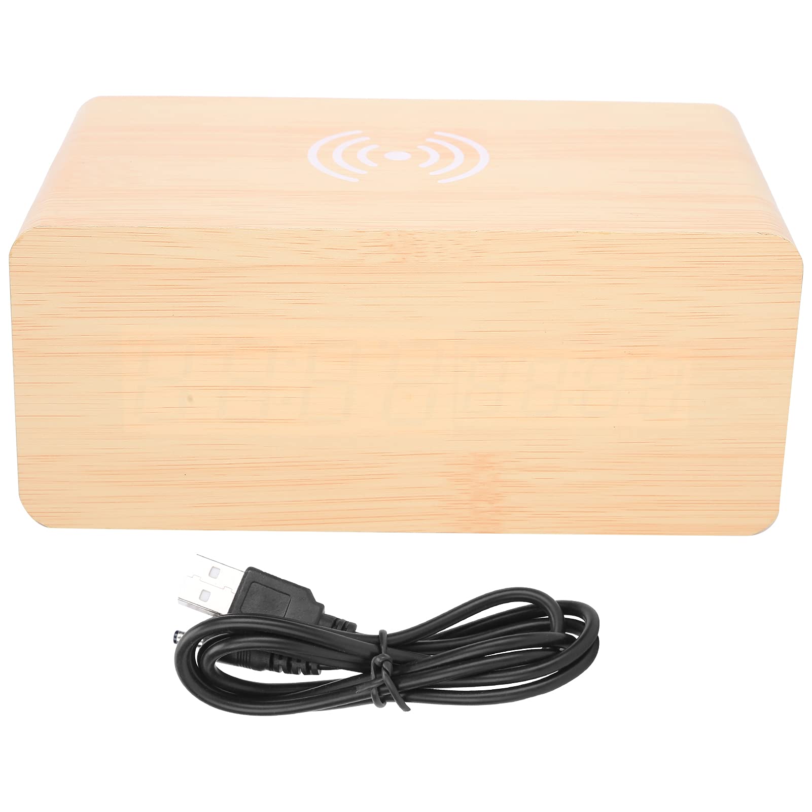 Zerodis Suministros de Oficina Altavoz Bluetooth con Despertador y Carga Inalámbrica para Uso Doméstico Multifuncional de Madera (luz roja de Madera Amarilla)