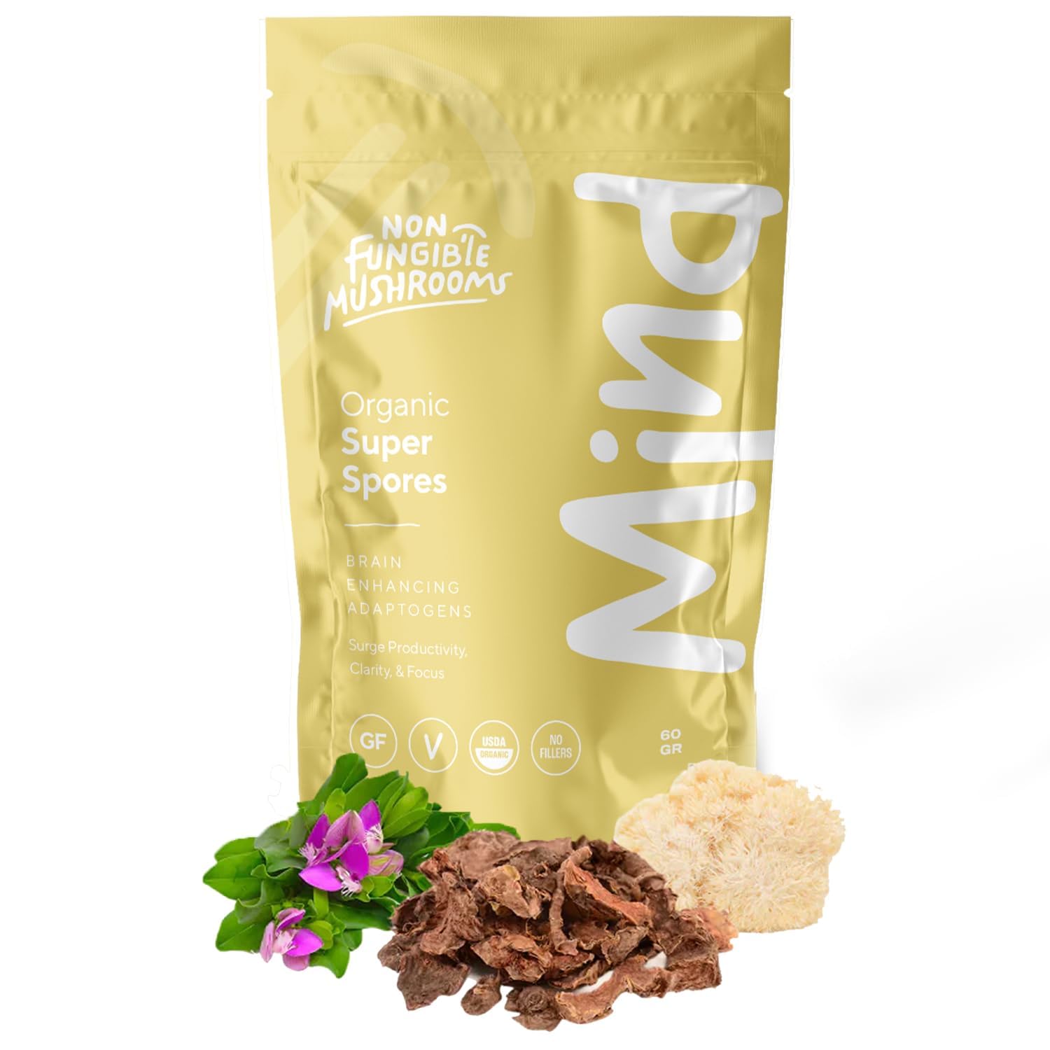 Mind Adaptogenic Mushroom Powder 60g 30 Servings 100 Organic Nootropic Mushroom Supplement Powder Functional Mushroom Blend Powder for