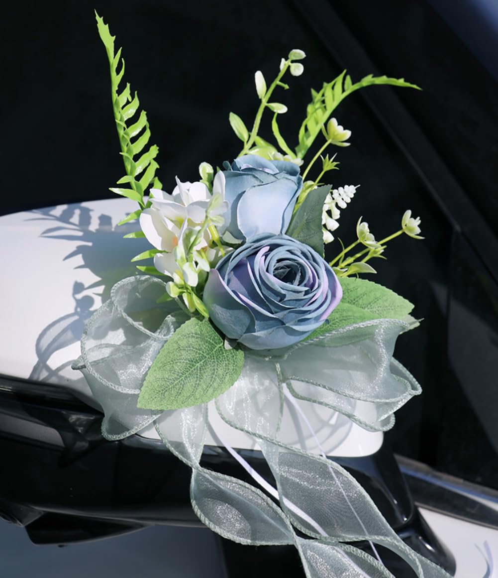 Künstliche Blumen für Hochzeitsauto Dekoration Autoschleife 20×45cm Blumenschleife mit Organzaband Hochzeitsauto Rückspiegel Türgriff Dekoschleife Autoschmuck SeidenblumeRot20 Stück