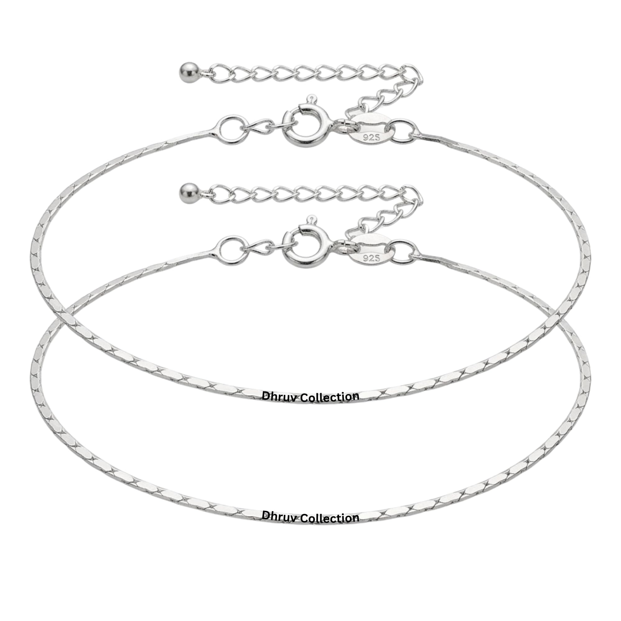 925 Sterling Silver Pair of Single Plain Chain Payal for Women & Girls | Minimalist Pure Chandi Anklet | Perfect Gifting Item (10.5 inches + Adjustable, 1.6 Grams)-image-24