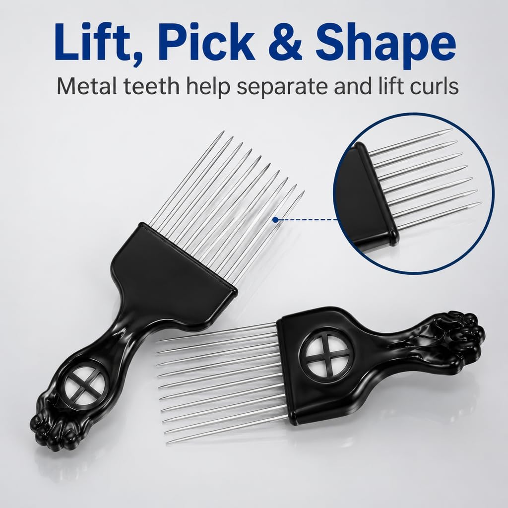 6PCS Afro Twist Hair Styling Kit for Men & Women, Curl Sponge Set with Metal Pick, Afro Comb, Glove & Grid Tool, Defining Tools for Natural Curly, Coily & Textured Hair