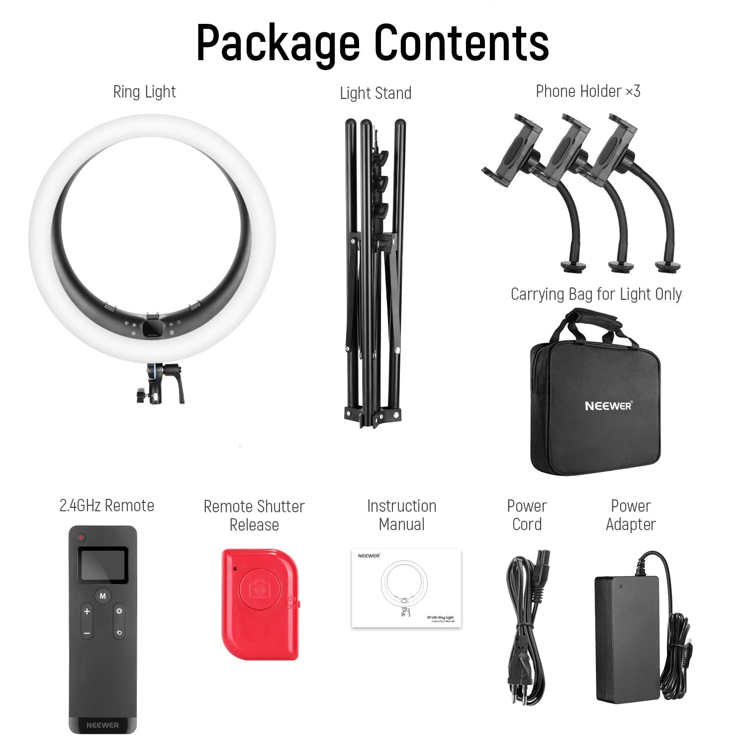 NEEWER Ring Light RP19H 19" 42W CRI97+ 2540lux, Stativo e Portatelefono, Controllo 2.4G Touch, Illuminazione Streaming Zoom