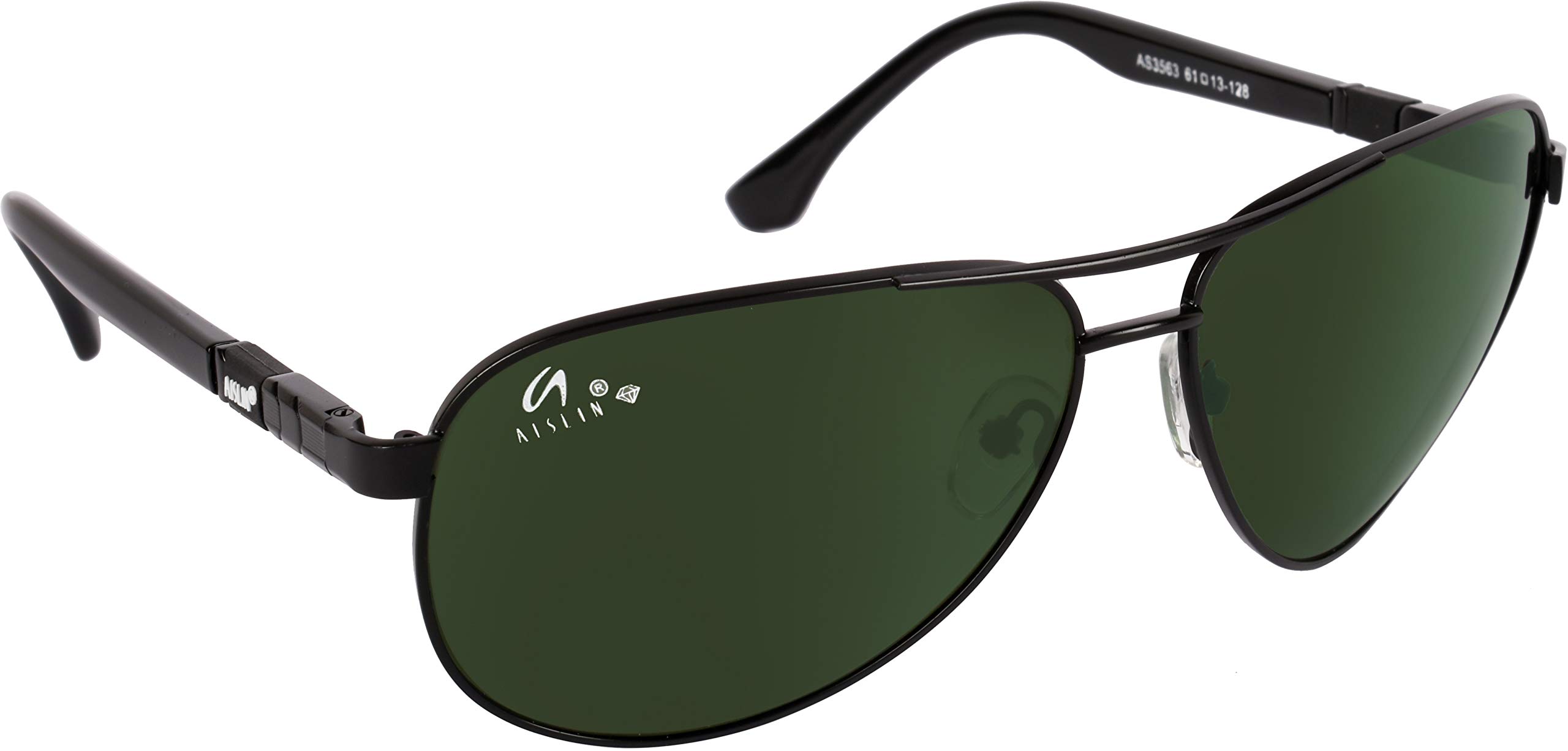 AISLINToughened Glass Aviator UV Protected Sunglasses For Men - (Dark Green G-15 Lens | Black Frame | Large Size | Rb3563)