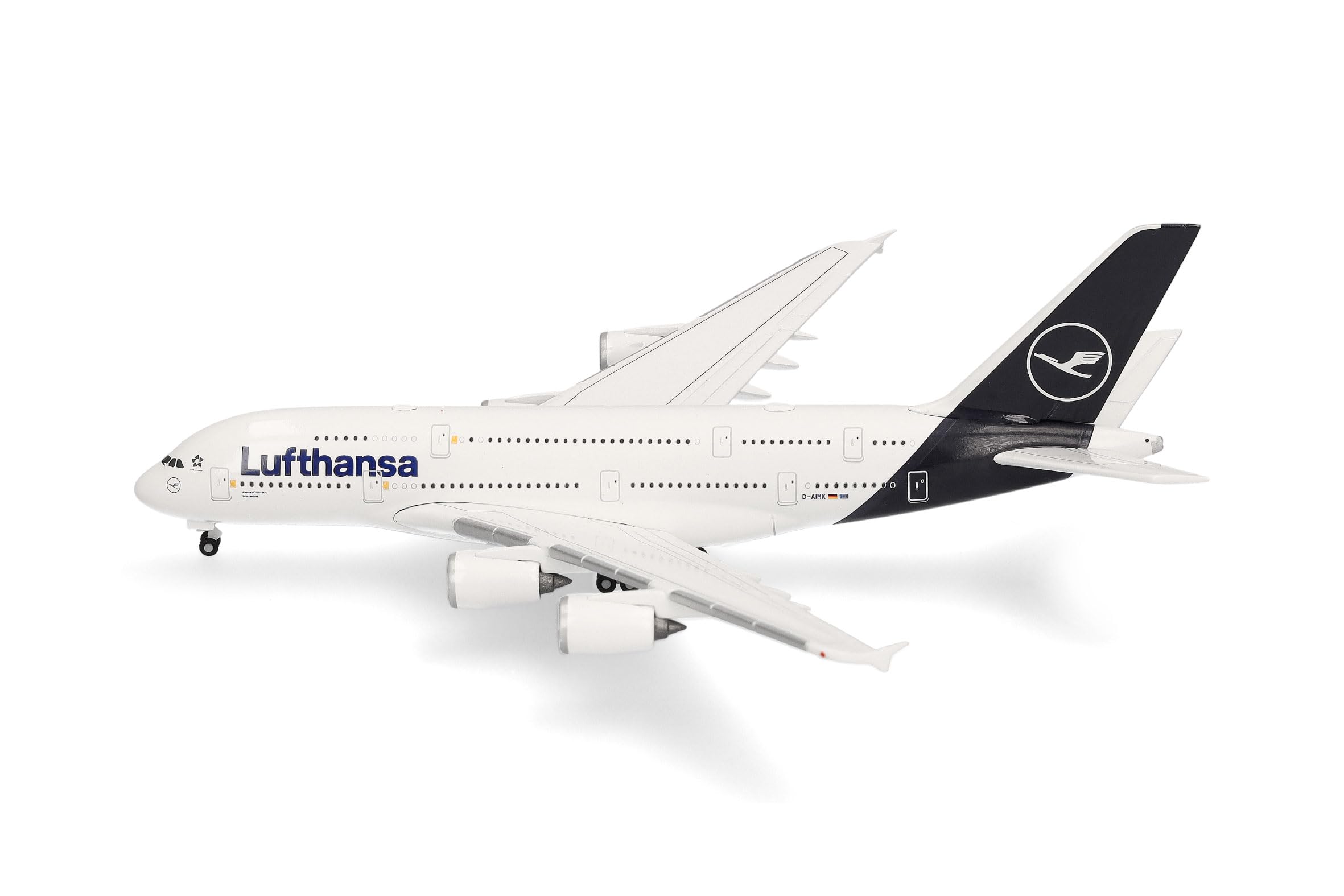 Herpa modello di aereo Lufthansa Airbus A380 – D-AIMK "Düsseldorf" in scala 1:500 - modello di aereo, pezzo da collezione, miniatura deco, statuetta senza supporto in metallo