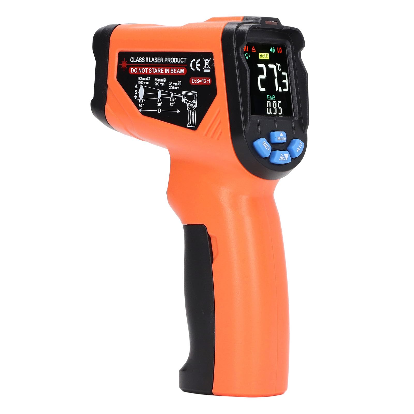 Pistola de temperatura digital HaloVerde Tiger con rango de -20 °C a 750 °C y emisividad ajustable, pistola de temperatura sin contacto con alarma de alta temperatura para uso
