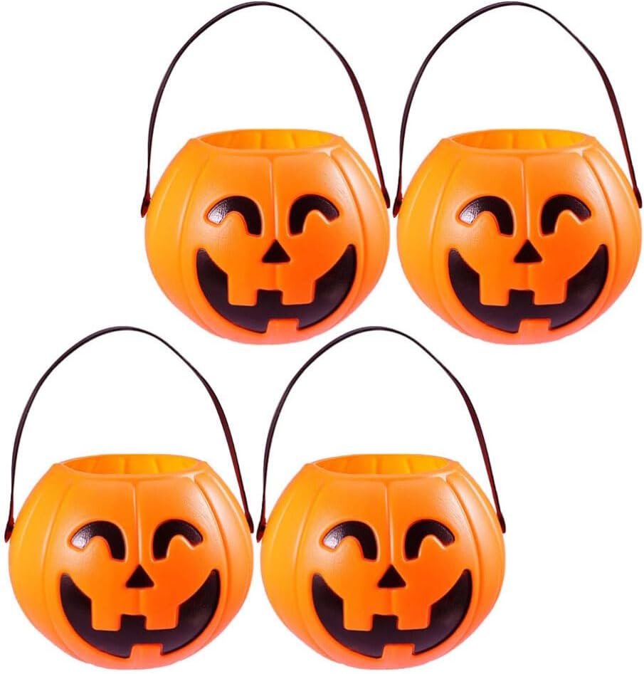 Toyvian 4PCS Halloween Plastic Pumpkin Bucket Empty