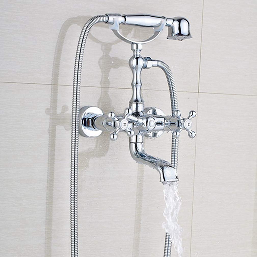 JYBNBBE Wall Mounted Brass Bathtub Faucet Polished Chrome Dual Handles Swivel Spout Bath Tub Mixer Tap with Hand Shower Sprayer