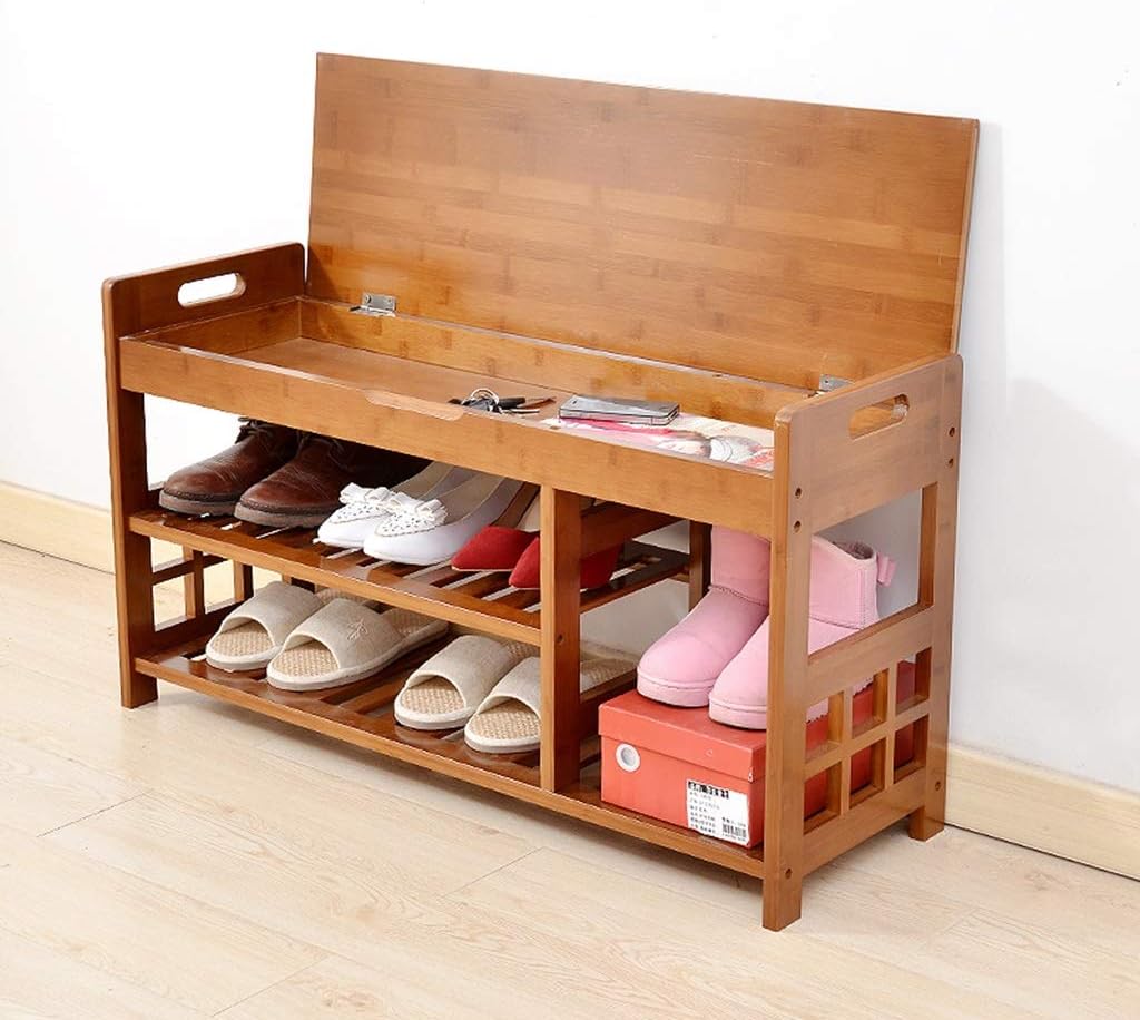 現代の装飾された竹ベンチ収納リフトトップ 大型2段シューズラックブーツオーガナイザー棚 玄関廊下のリビングルームに最適 B07s3647v5 Htw 収納ベンチ Www Luzearteiluminacao Com Br