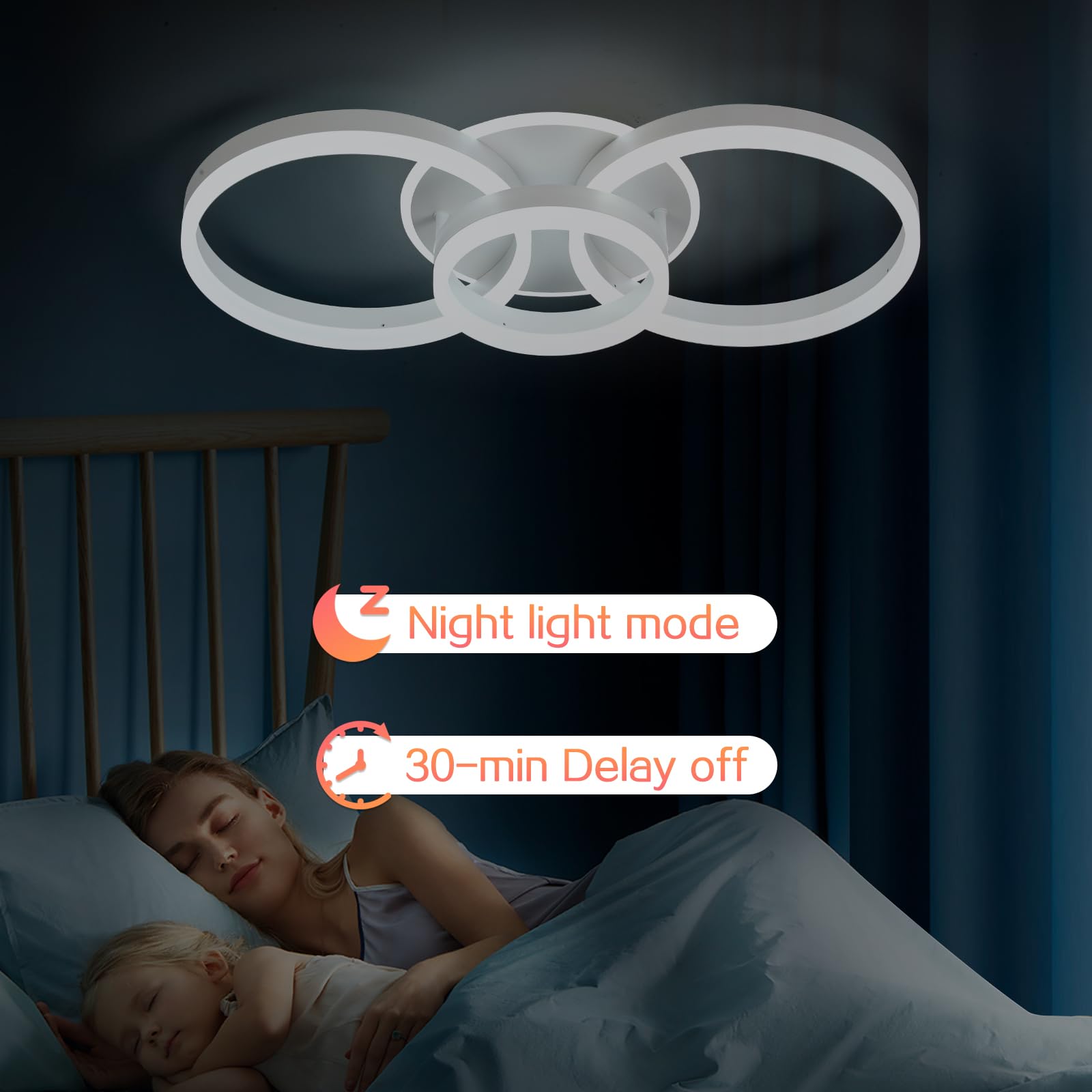 Deckenleuchte Dimmbar mit Fernbedienung 65cm | 50W Moderne 3 Ring-Design LED Deckenlampe für Wohnzimmer Schlafzimmer Küche | Nachtlicht, Memory-Funktion - Weiß