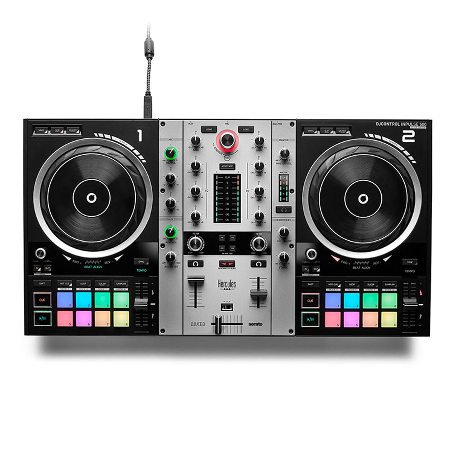 Hercules DJControl Inpulse 500 - Controlador USB para DJ (2 cubiertas, edición plateada, 42 cajas y gamuza de microfibra)