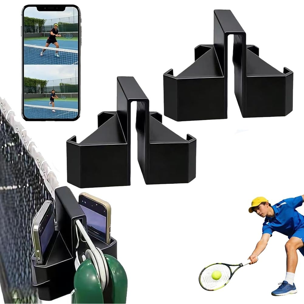 Homtrator Black 2Pcs Tennis Camera Mount, Tennis Net Camera Mount, Padel Tennis Net Phone Holder For Pickleball For Match Analysis, Practice & Coaching, Smartphone Mount For Padel Court Fence