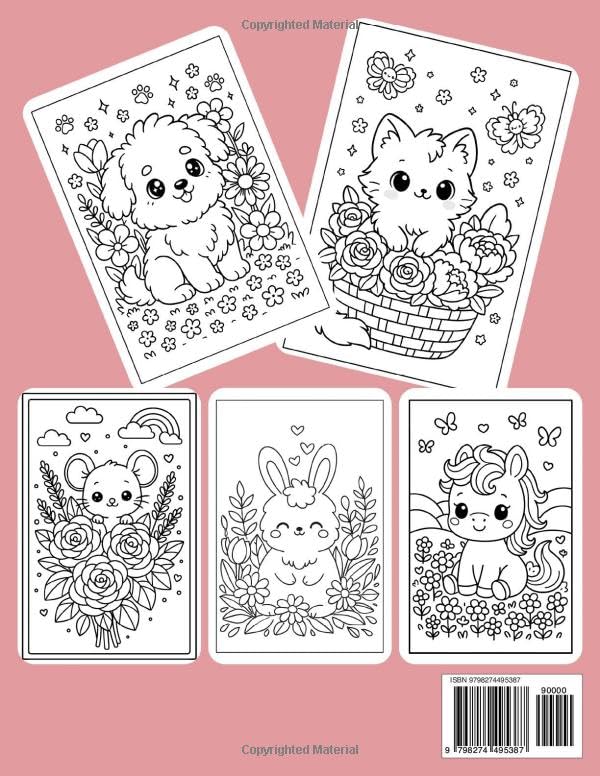 Animal & Flowers Coloring Book for Kids Ages 3-7 – 50 Easy-to-Color Designs – 110 Premium Pages: Perfect for Preschool & Kindergarten – Develop Fine ... – Single-Sided Pages for No Bleed-Through image 3