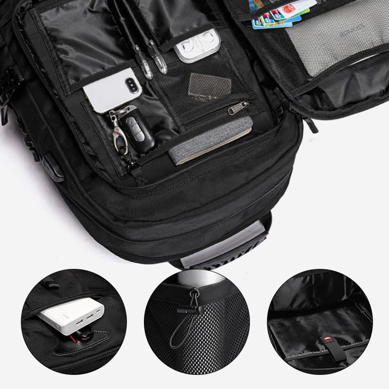 American Professional Travel Backpack, Expandable Multifunctional Large Capacity Outdoor Oxford Backpack for Hiking Camping (Black, 50L)3