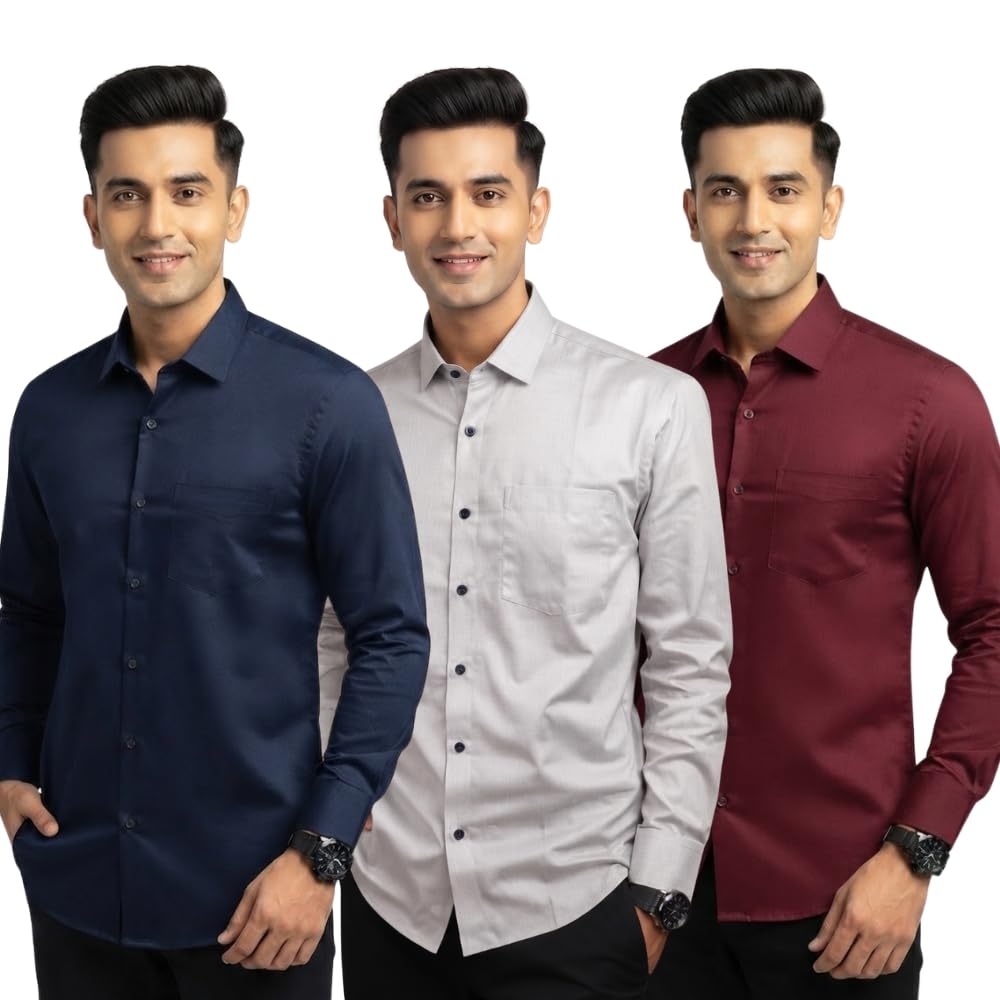 Men's Solid Cotton Formal Shirts | Regular Fit Full Sleeve Shirt with Spread Collar & Button Down Design | Office Wear Casual Shirt for Men | Pack of 3-picture-30