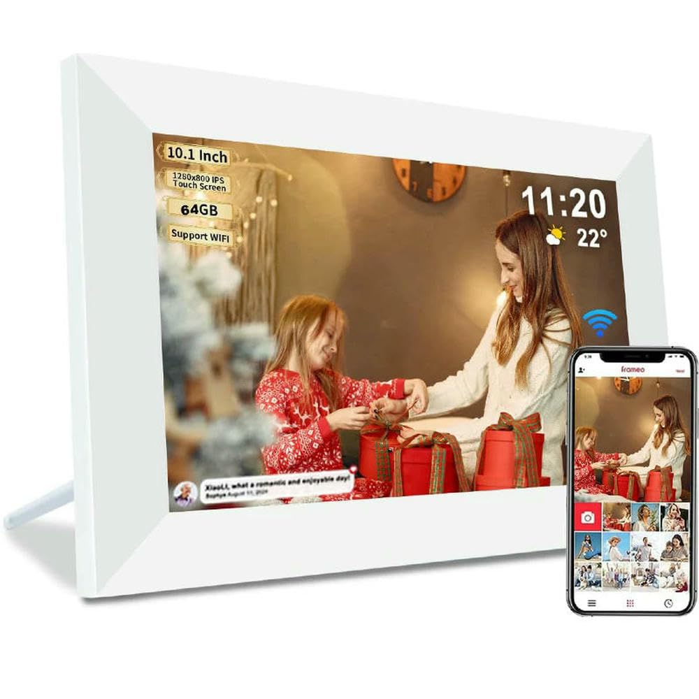 Cadre Photo numérique Frameo 10,1 Pouces 32 Go/64 Go Cadre Photo numérique WiFi Intelligent avec écran Tactile IPS HD 1280x800 Montage Mural