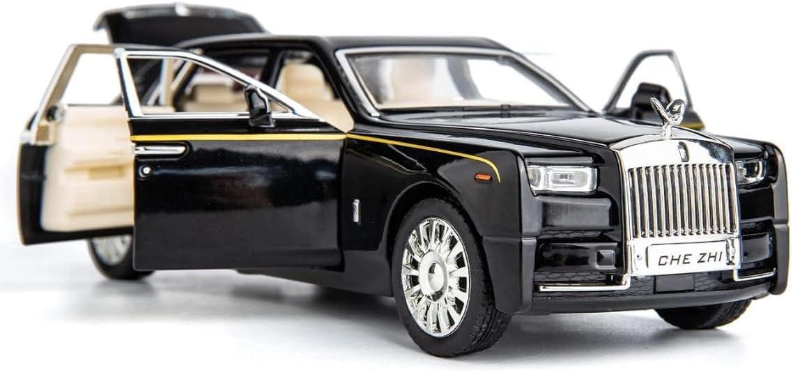 Mashes Rolls Royce Phantom Model Car 1:32 Scale Exclusive Alloy Metal Pull Back Die-cast Car Toy with Openable Doors & Light Music Boys Toys for Kids (Phantom 1:32) (Black)