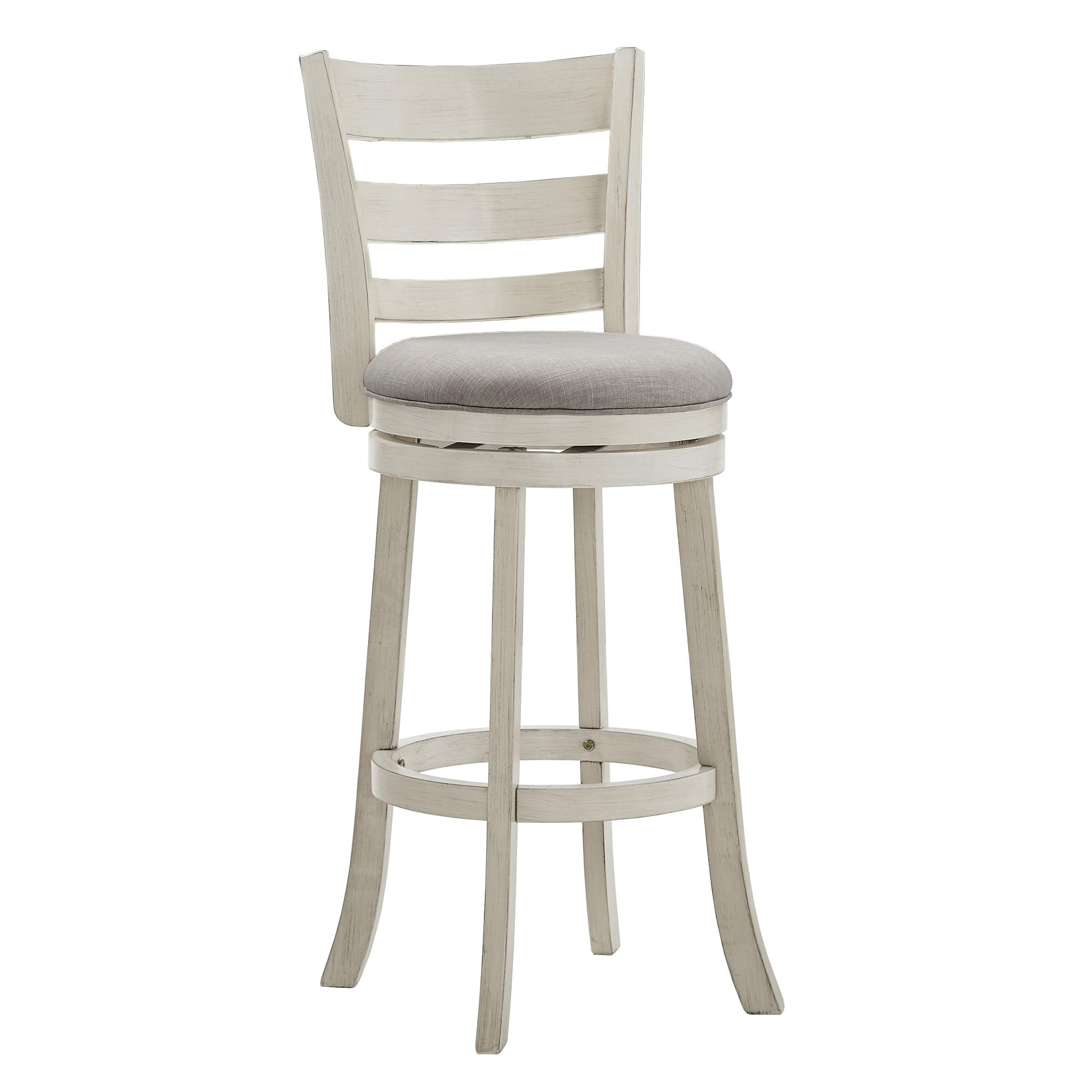Inspire Q Verona Linen Ladder Back Swivel Bar Stool by Classic Antique White-Grey Linen Antique Bar Height
