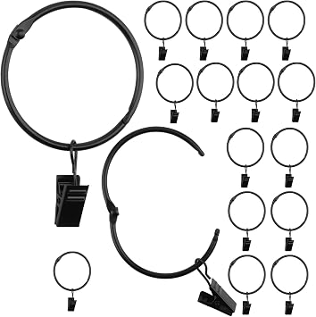 50 Pcs 2 Inch Black Curtain Rings with Clips, Openable Metal Drapery Rod Rings with Hooks, Rustproof Curtain Ring Hooks for Bedroom, Living Room, Bathroom