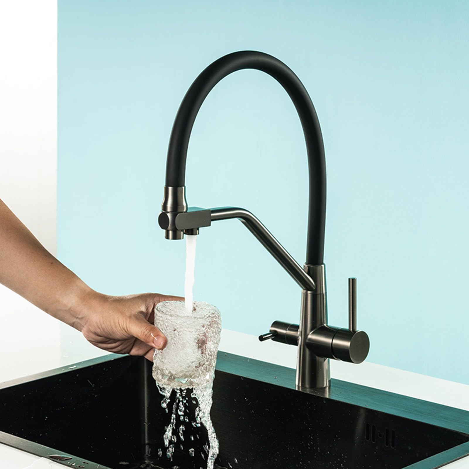 ZQFHSX Kitchen Tap Mixer - Flexible Stainless Steel Hot and Cold Water Purified Brushed Finish