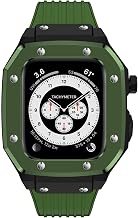 Alloy Watch Case Strap for Apple Watch Series 7 6 5 4 SE 45mm 42mm 44mm Luxury Metal Rubber Stainless Steel Watch Mod Kit Watch Strap (Color : Green Black, Size : 42mm)