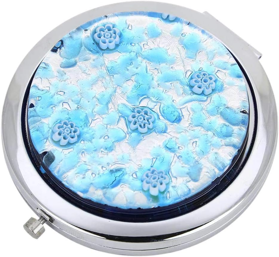 GlassOfVenice Murano Glass Millefiori Folding Compact Mirror - Aqua Silver