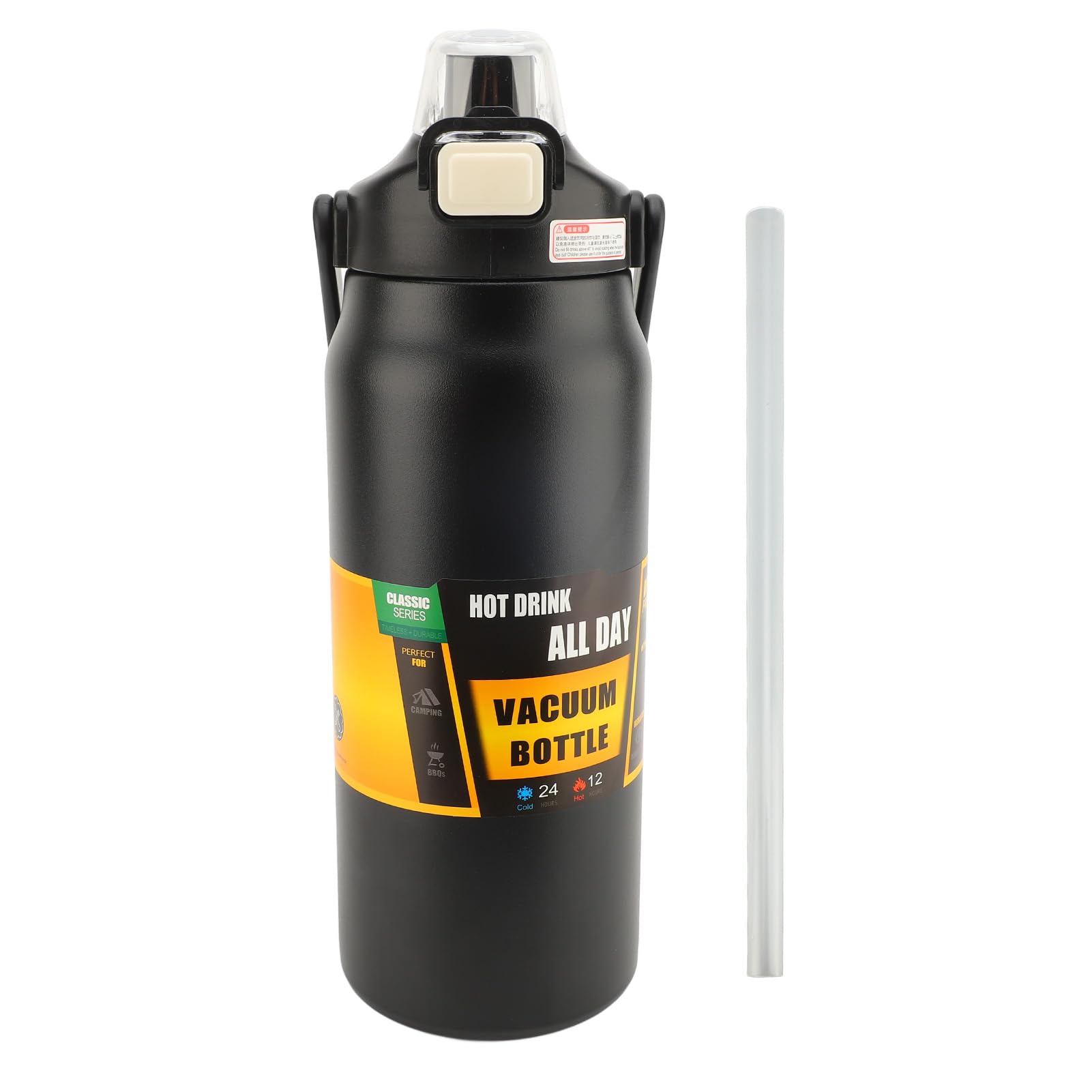 Bottiglia Termica Sottovuoto Termica Bottiglia d'acqua Isolata da 1500 Ml a Prova di Perdite con Cannuccia per i Viaggi (BLACK)