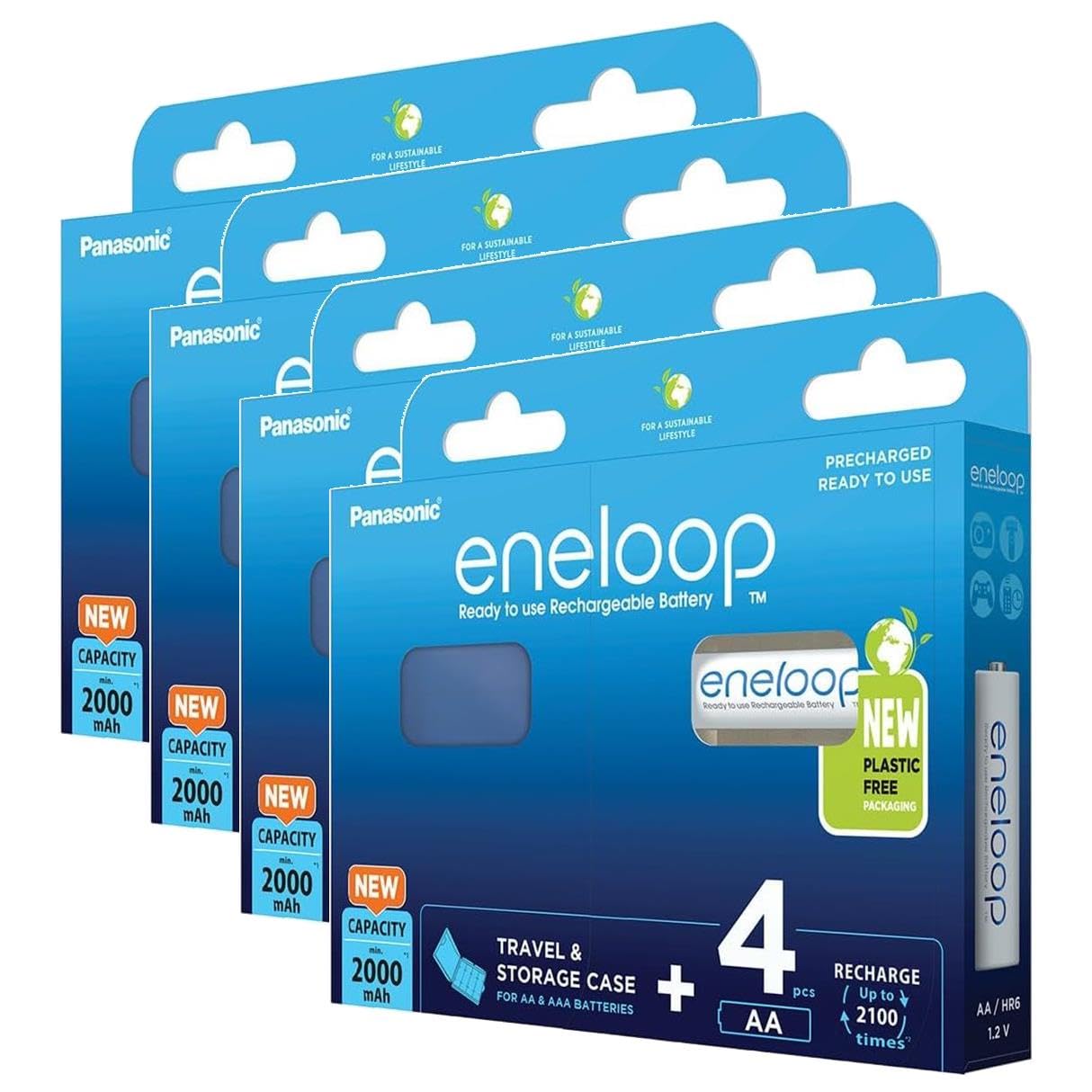 Eneloop 4 x 4 batterie ricaricabili Ni-MH carine AA 2000mAh + scatola di immagazzinaggio