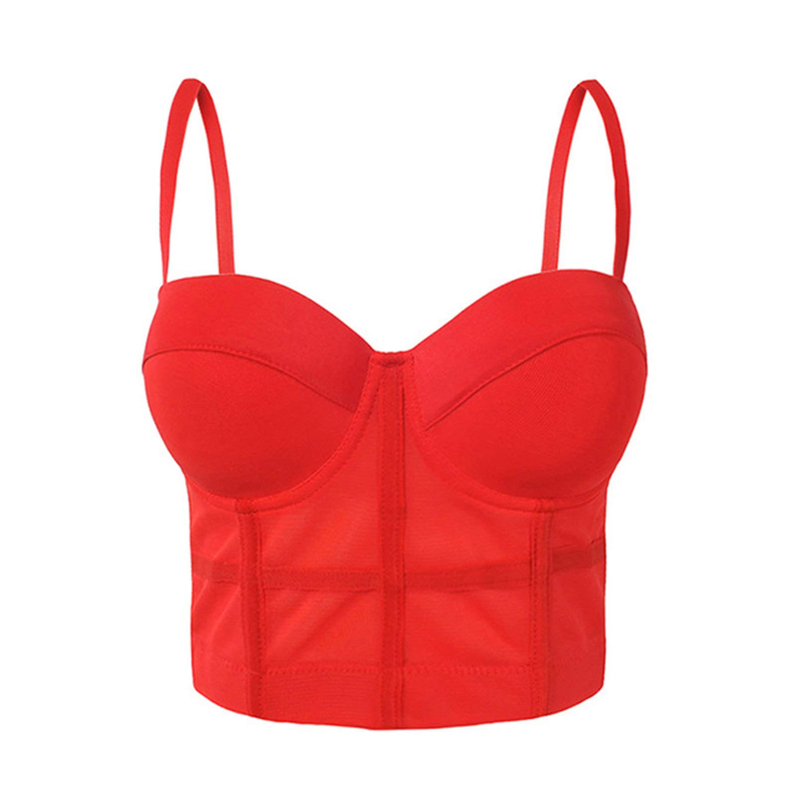 JEEYJOO Womens Mesh Bustier Crop Top Push Up Corset Top Slim Fit Bralette Underwear