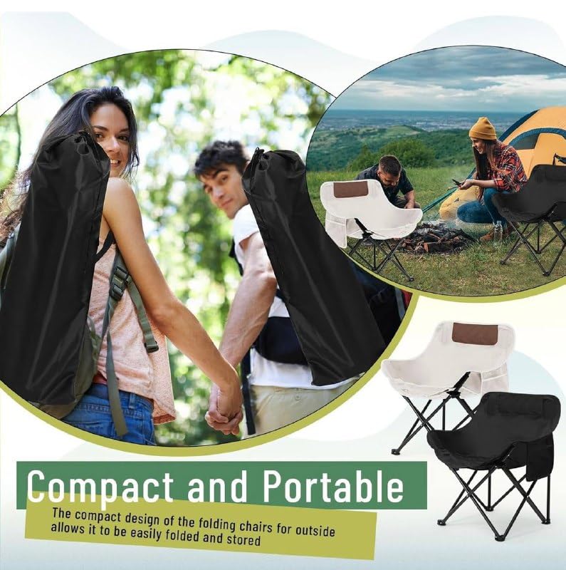 Image of Lightweight Foldable Camping Chairs with Armrest & Storage Bag for Camping, Picnic, Garden, Beach & Travel Use (Black)