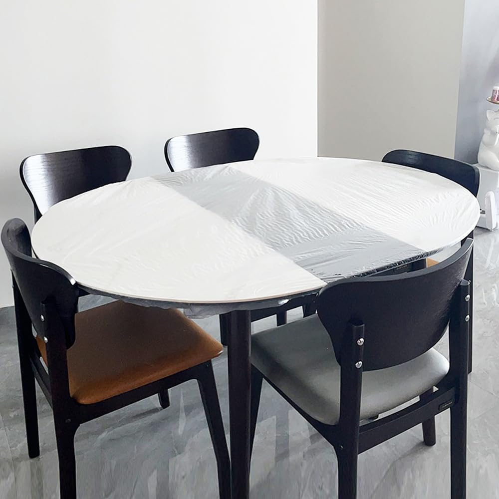 20Pcs Disposable Elastic Transparent Tablecloth, Thicken PE Disposable Plastic Tablecloth Elastic, Waterproof Oil-proof Table Cover Restaurant Dining Table Elastic Edged Catering Cloth (Diameter 1.8m)